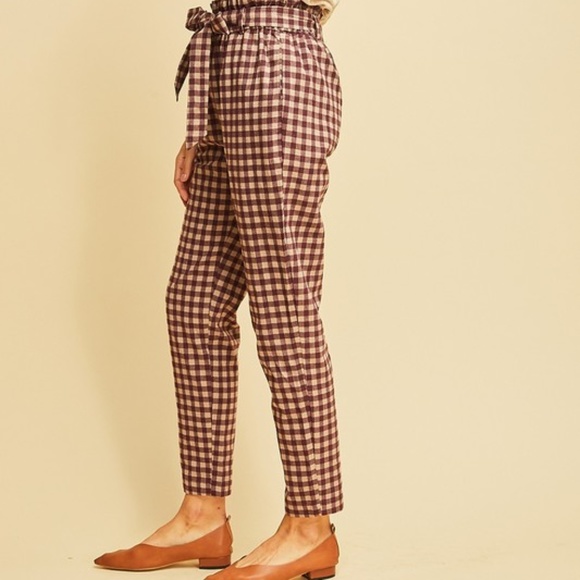 Gingham Paperbag Style Pants - Picture 2 of 4